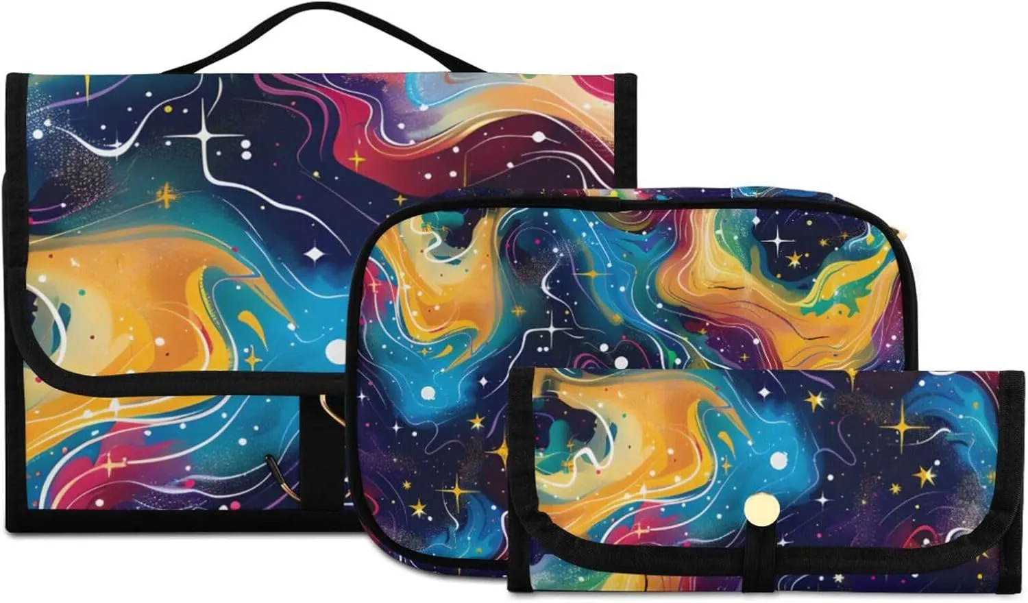 Foldable Hanging Travel Toiletry Organizer Set 3-Piece with Cosmetic Bag & Brush Holder - Starry Sky Universe (4)