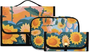 Foldable Hanging Travel Toiletry Organizer Set 3-Piece with Cosmetic Bag & Brush Holder - Sunflower (36)