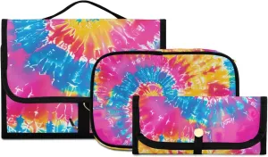 Foldable Hanging Travel Toiletry Organizer Set 3-Piece with Cosmetic Bag & Brush Holder - Tie Dye (6)
