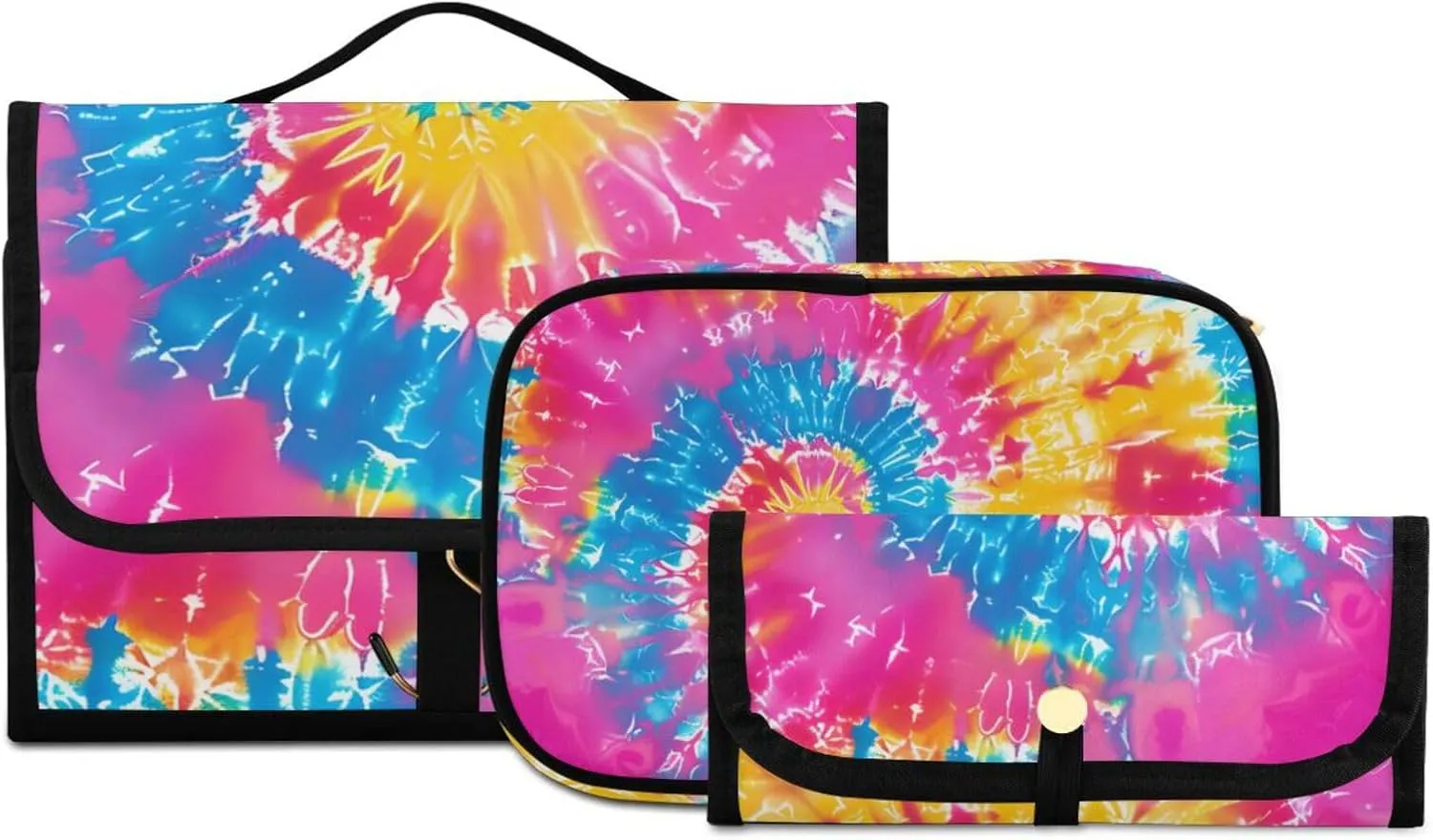 Foldable Hanging Travel Toiletry Organizer Set 3-Piece with Cosmetic Bag & Brush Holder - Tie Dye (6)