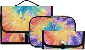 Foldable Hanging Travel Toiletry Organizer Set 3-Piece with Cosmetic Bag & Brush Holder - Tie Dye (7)