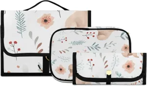 Foldable Hanging Travel Toiletry Organizer Set 3-Piece with Cosmetic Bag & Brush Holder - Watercolor Bear (1)