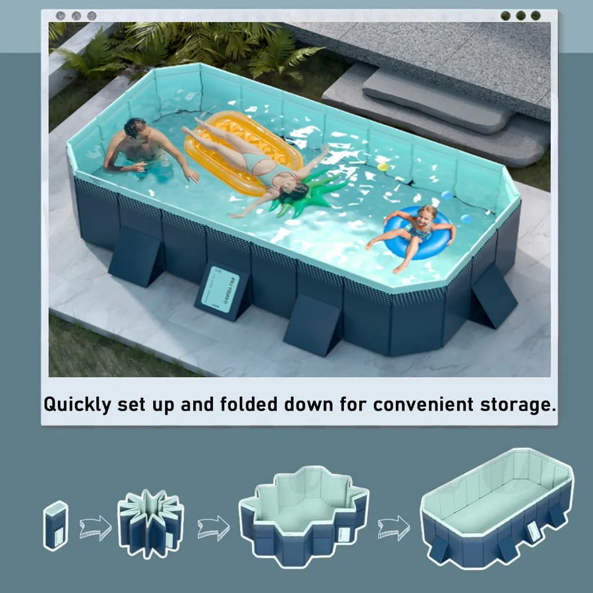 Foldable Pool, Non-Inflatable Kids' and Adults' Outdoor Swimming Pool, Hard Plastic Shell Portable Pool, Kid Pool for Backyard Dog Pools (102" x 65" x 21")
