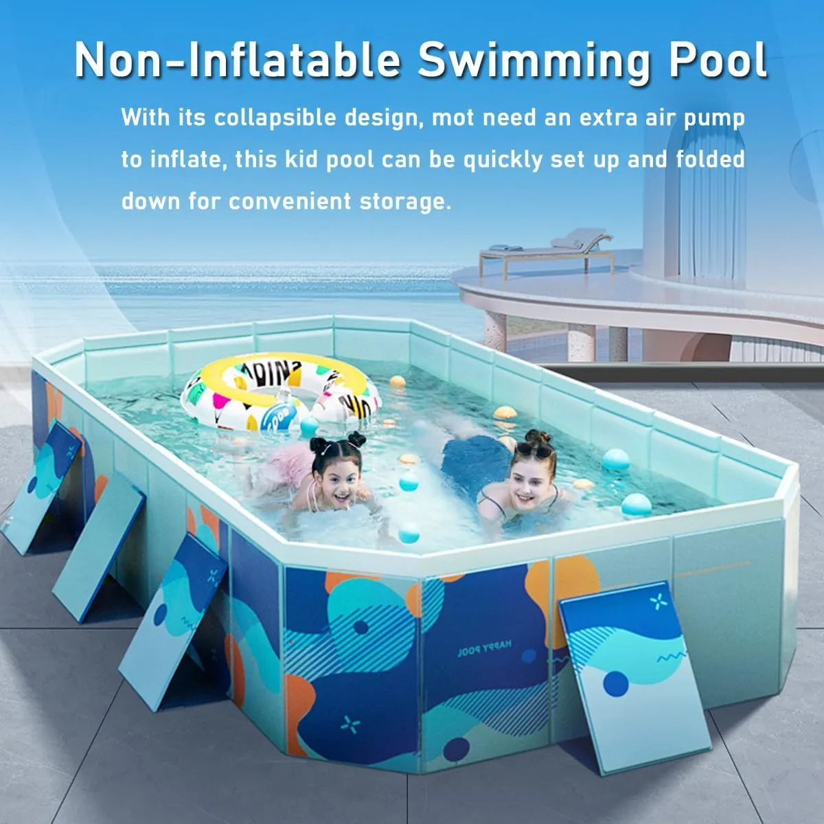 Foldable Pool, Non-Inflatable Kids' and Adults' Outdoor Swimming Pool, Hard Plastic Shell Portable Pool, Kid Pool for Backyard Dog Pools (102" x 65" x 21")