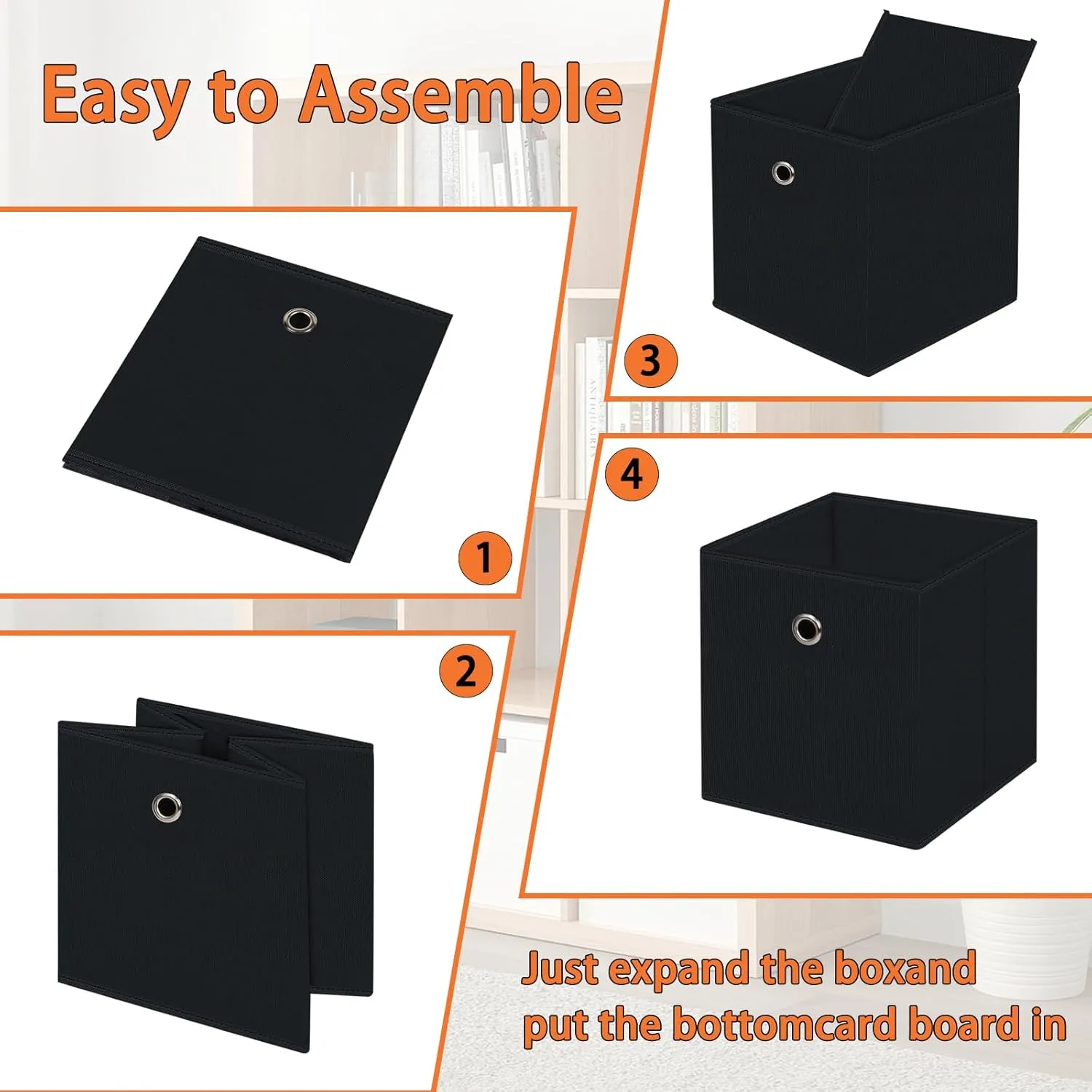 Foldable Storage Cubes Bins ,11 Inch Cloth Storage Cube Fabric Storage Box Cubes Organizer Baskets with Dual Handles for Home Organizer Set of 8 (Black)