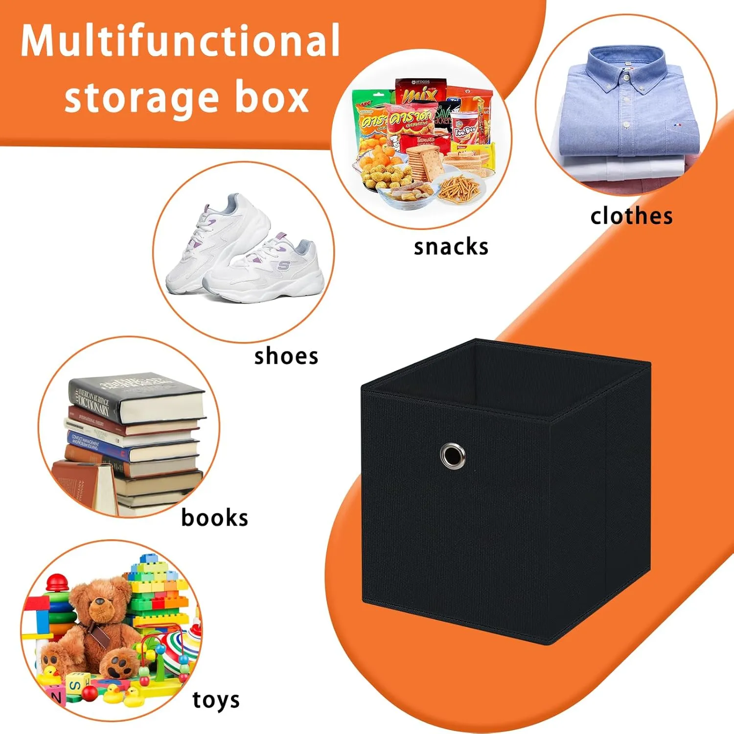 Foldable Storage Cubes Bins ,11 Inch Cloth Storage Cube Fabric Storage Box Cubes Organizer Baskets with Dual Handles for Home Organizer Set of 8 (Black)