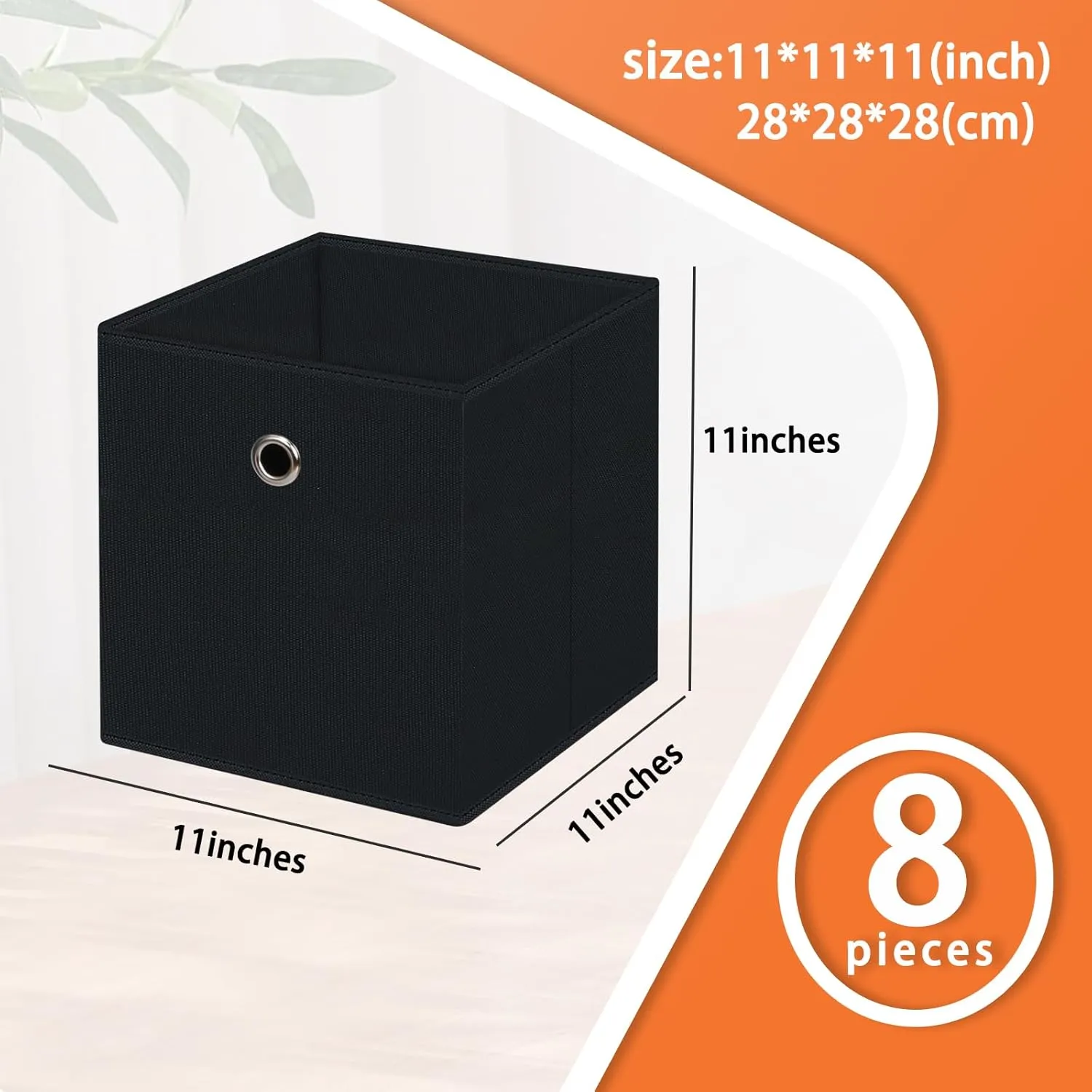 Foldable Storage Cubes Bins ,11 Inch Cloth Storage Cube Fabric Storage Box Cubes Organizer Baskets with Dual Handles for Home Organizer Set of 8 (Black)