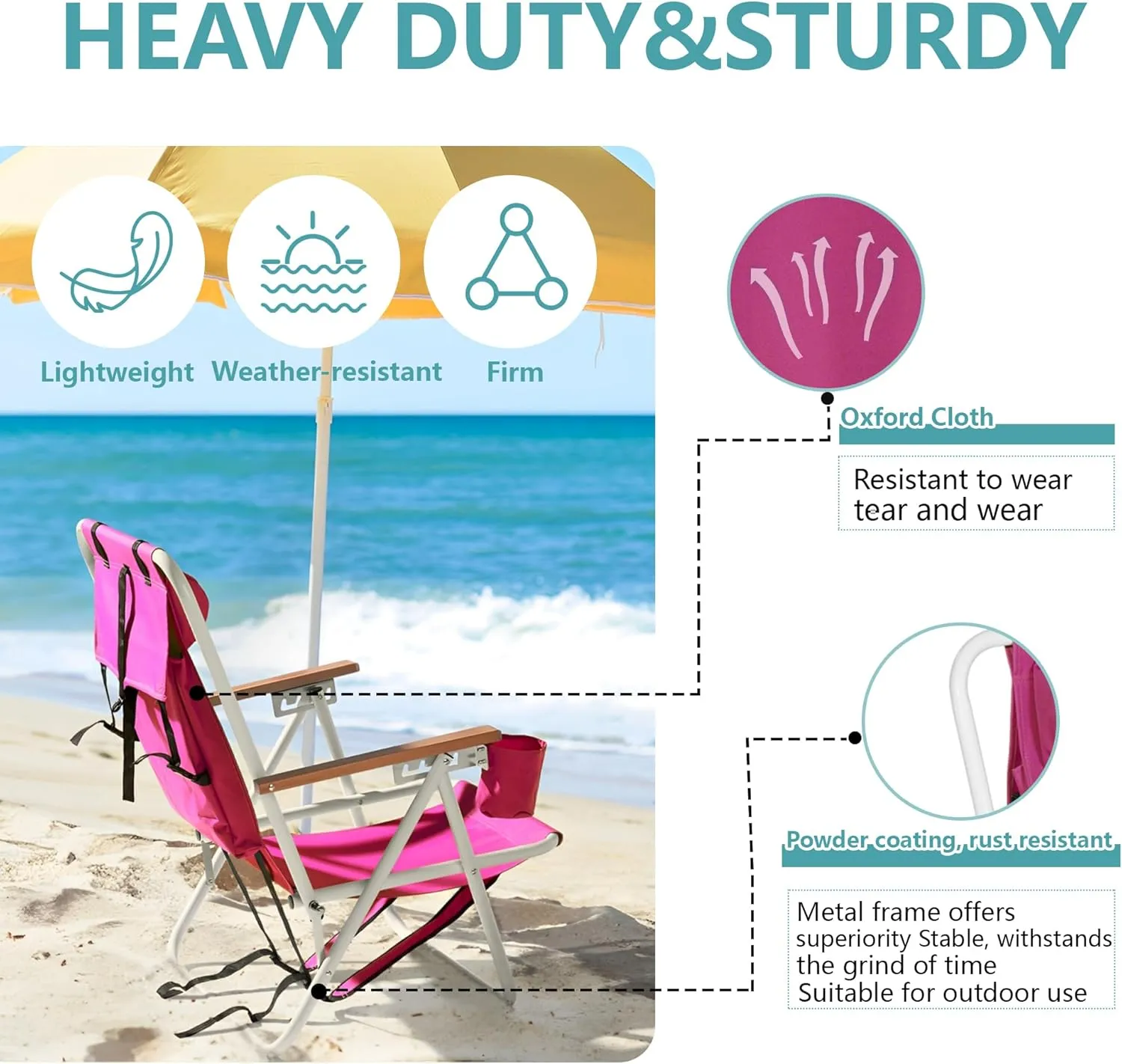 Folding Beach Chair with 350LBS Capacity, Portable Backpack Chair with 4 Position Reclining for Pool, Patio, Outdoor Concert Travel and Camping(Pink-1 Pack)