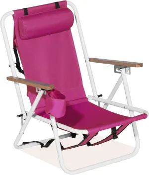 Folding Beach Chair with 350LBS Capacity, Portable Backpack Chair with 4 Position Reclining for Pool, Patio, Outdoor Concert Travel and Camping(Pink-1 Pack)