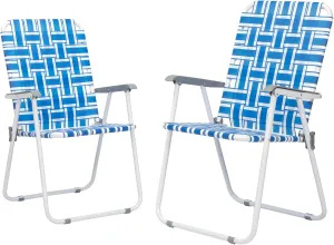 Folding Beach Chairs for Adults 2 Pack,Webbed Lawn Chairs Set Outdoor Portable Patio Camping Chair for Yard, Garden Concert Lawn Festival Sports,265 Lbs,21.26" x 21" x 36.4",Blue & White Strip