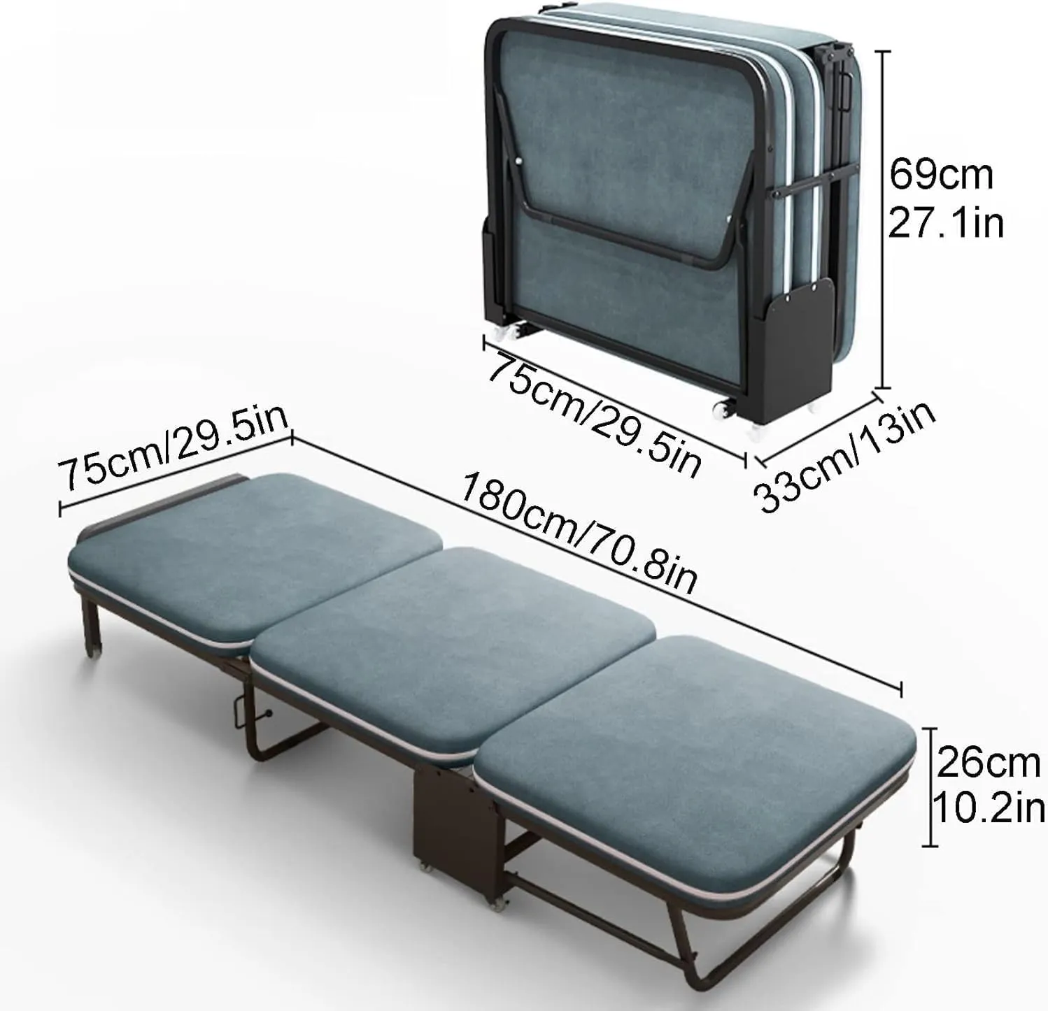 Folding Bed Camping Cot 5-Speed Adjustment Sleeping Cots with Soft Padded Cushion Folding Camping Bed for Bedroom,Office,Camp