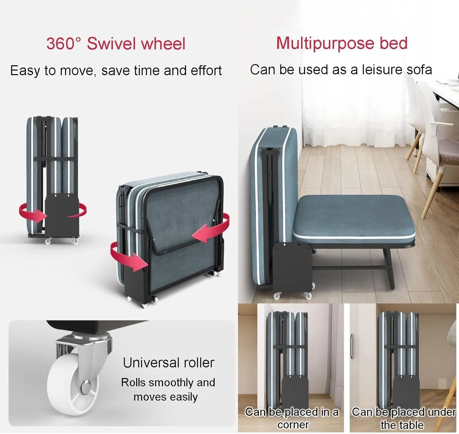 Folding Bed Camping Cot 5-Speed Adjustment Sleeping Cots with Soft Padded Cushion Folding Camping Bed for Bedroom,Office,Camp