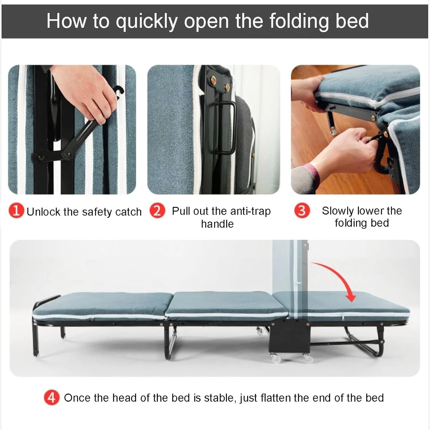 Folding Bed Camping Cot 5-Speed Adjustment Sleeping Cots with Soft Padded Cushion Folding Camping Bed for Bedroom,Office,Camp