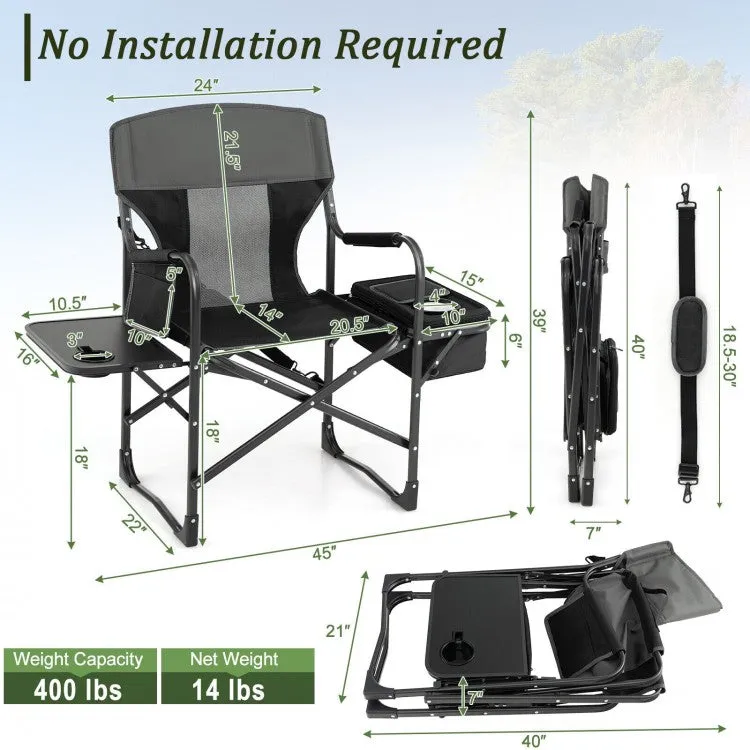Folding Camp Chair with Cooler Bag and Folding Table - Suitable for Outdoor Camping, Beach, and Travel