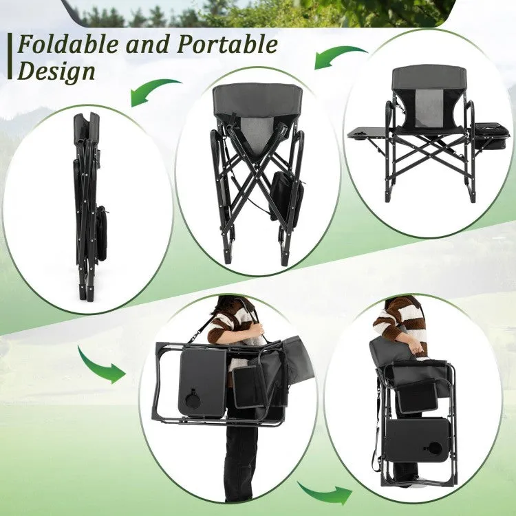 Folding Camp Chair with Cooler Bag and Folding Table - Suitable for Outdoor Camping, Beach, and Travel