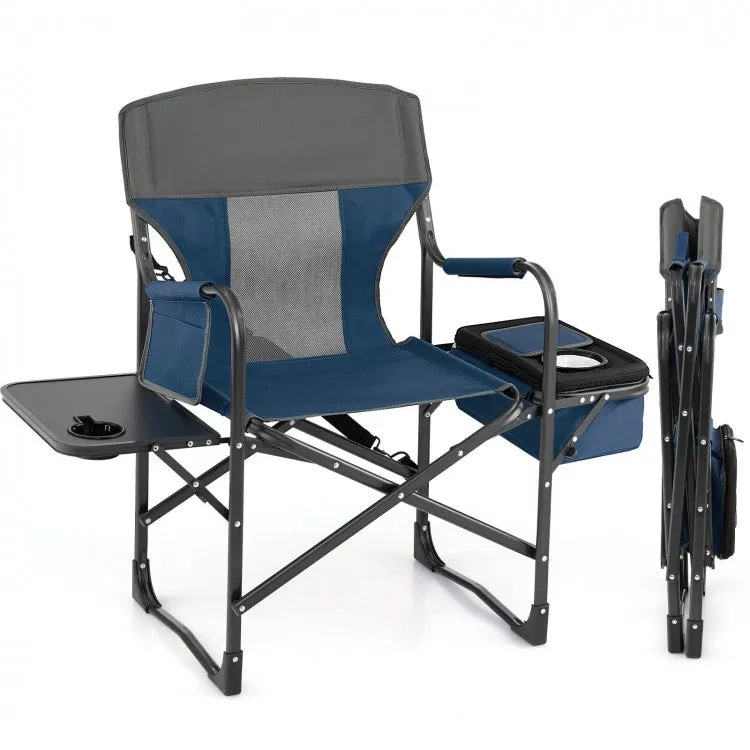 Folding Camp Chair with Cooler Bag and Folding Table - Suitable for Outdoor Camping, Beach, and Travel
