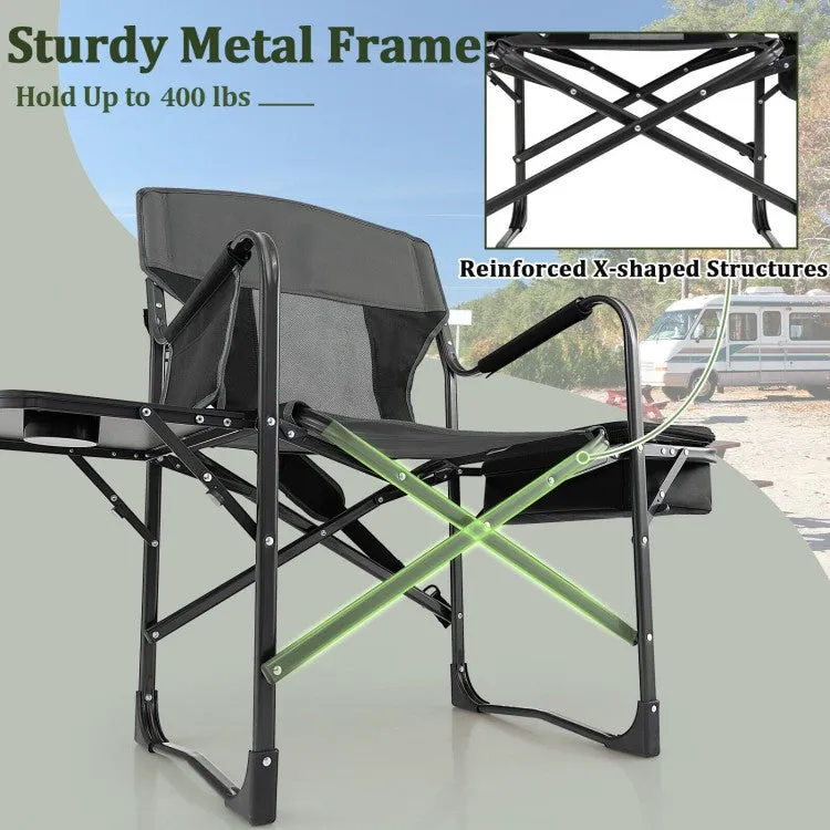 Folding Camp Chair with Cooler Bag and Folding Table - Suitable for Outdoor Camping, Beach, and Travel