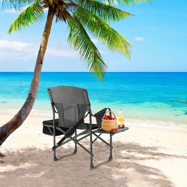 Folding Camp Chair with Cooler Bag and Folding Table - Suitable for Outdoor Camping, Beach, and Travel