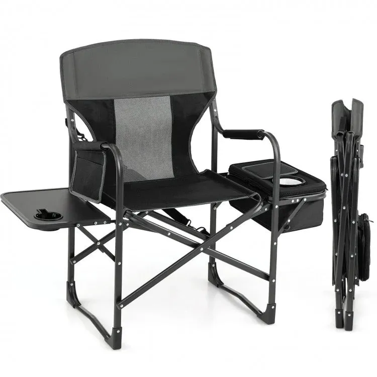 Folding Camp Chair with Cooler Bag and Folding Table - Suitable for Outdoor Camping, Beach, and Travel