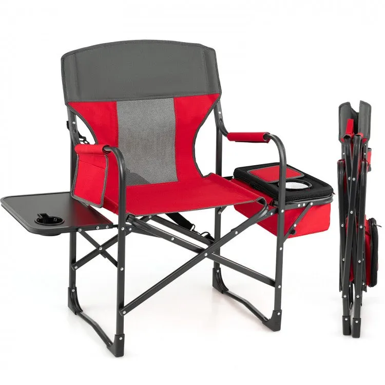 Folding Camp Chair with Cooler Bag and Folding Table - Suitable for Outdoor Camping, Beach, and Travel
