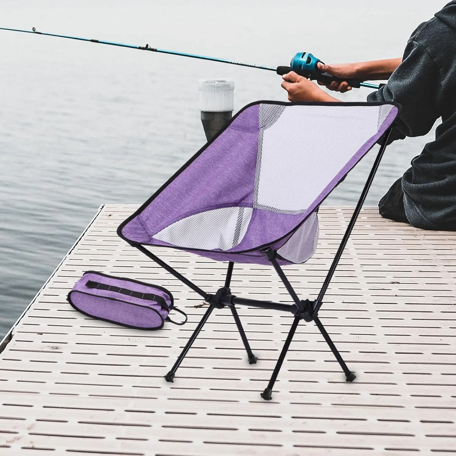 Folding Camping Chair Outdoor Moon Chair Foldable Sturdy Moon Chair Folding Chair for Garden Hiking Sporting Events Picnics, Purple White