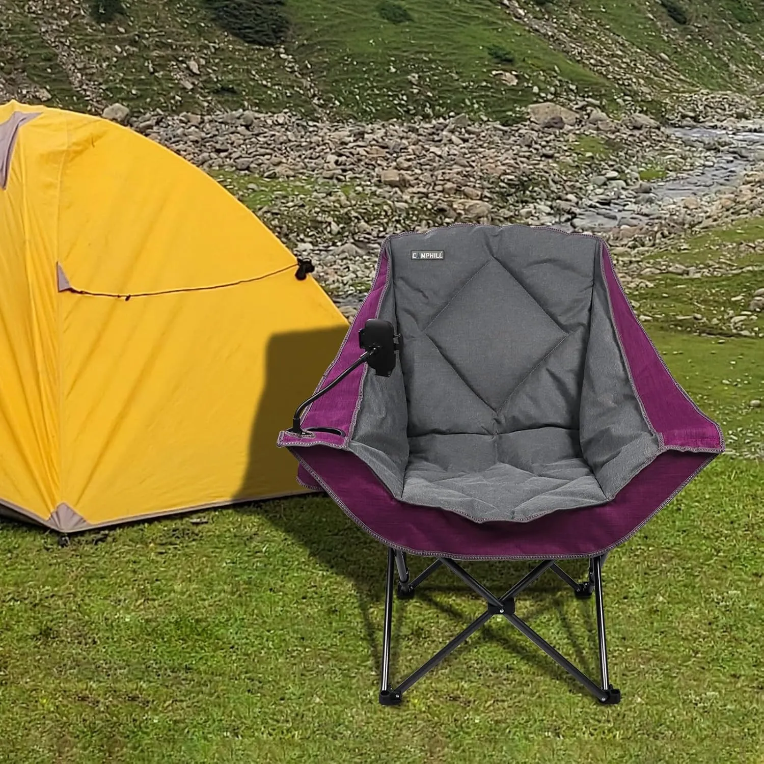 Folding Camping Chair,Oversized Portable Camping Chair with Cup Holder and Phone Holder,Heavy Duty Padded Lawn Chair for Camping, Tailgates, Beach, and Sports