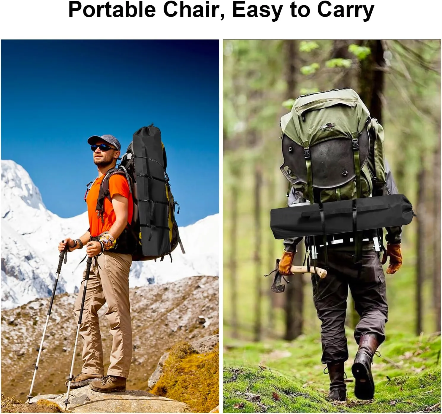 Folding Camping Collapsible Chairs Heavy Duty Lawn Chair with Cooler Bag, Storage Pocket, Waterproof Bag Outdoor Arm Chair, Supports 225LBS, Black