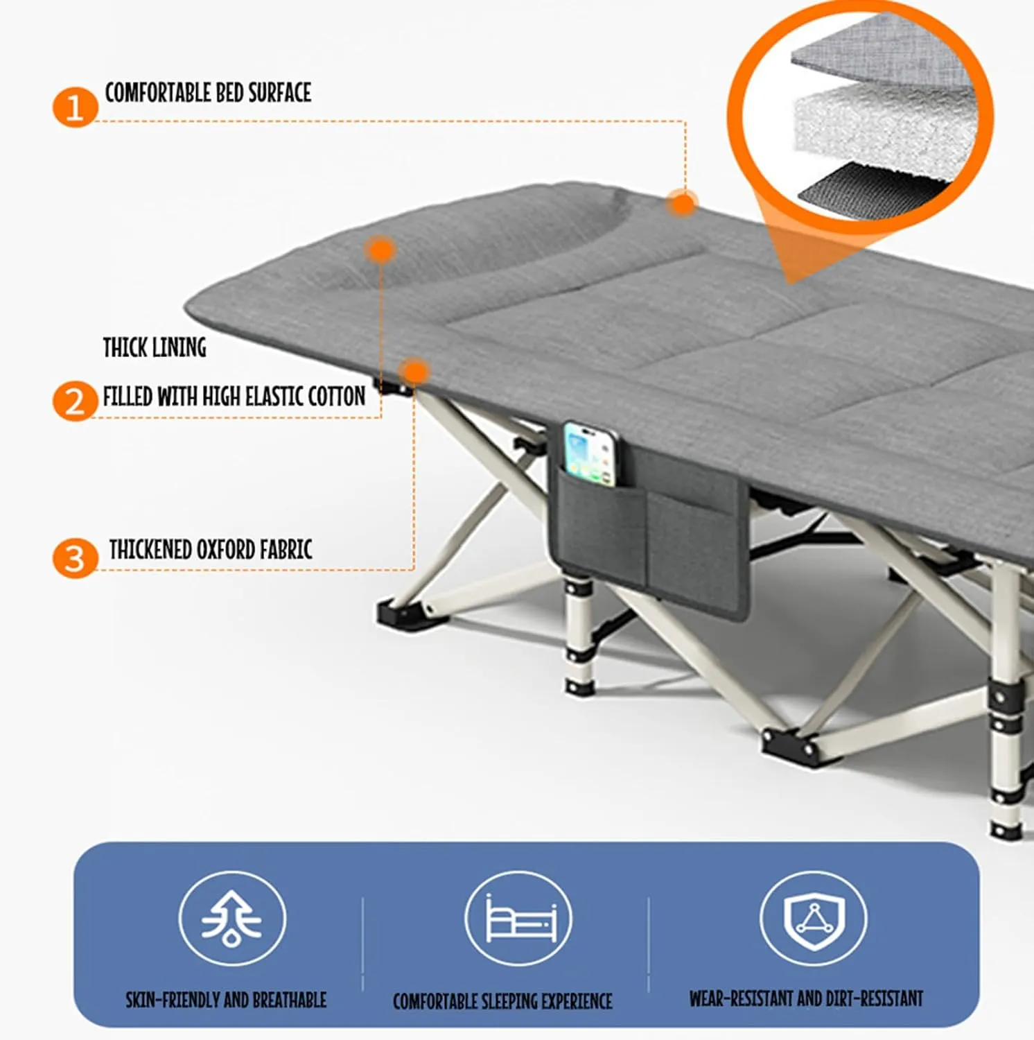 Folding Camping Cot, Portable Folding Camping Cot, Outdoor Patio Folding Lounge Chair, Perfect for Camping, Pool, Beach, Patio,Office,A