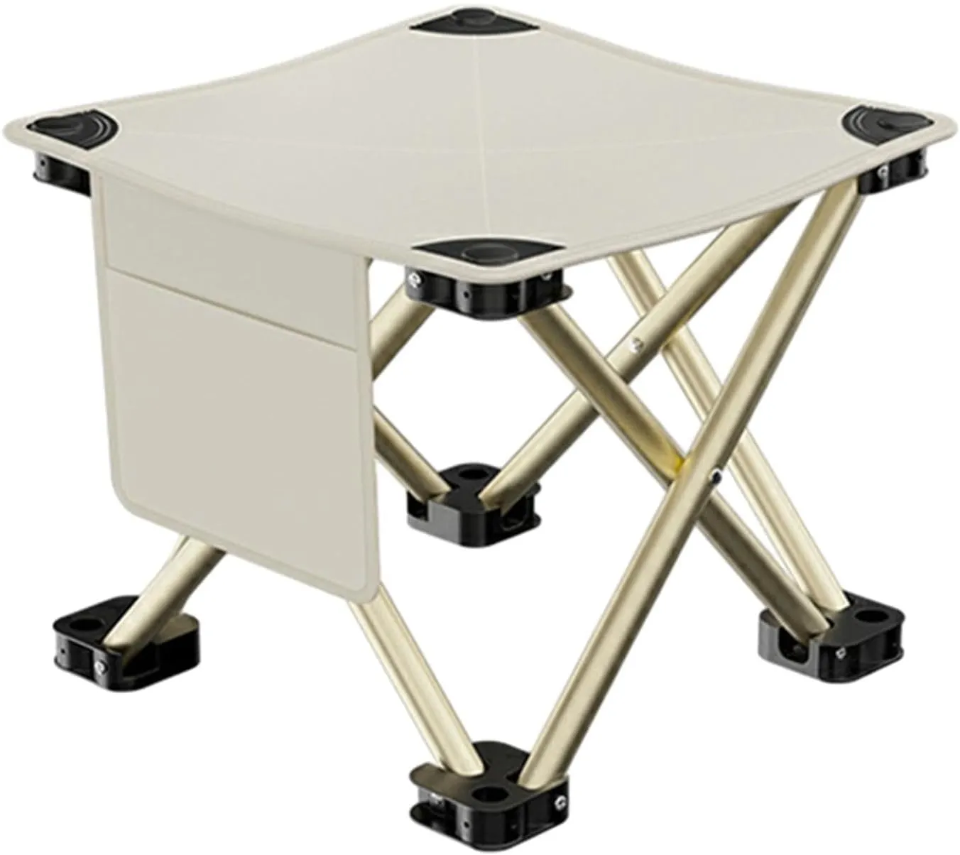 Folding Camping Stool Foot Rest Stool Compact Lightweight with Side Pocket Small Foldable Chair for BBQ Garden Traveling Lawn, White, 28cmx28cmx23cm