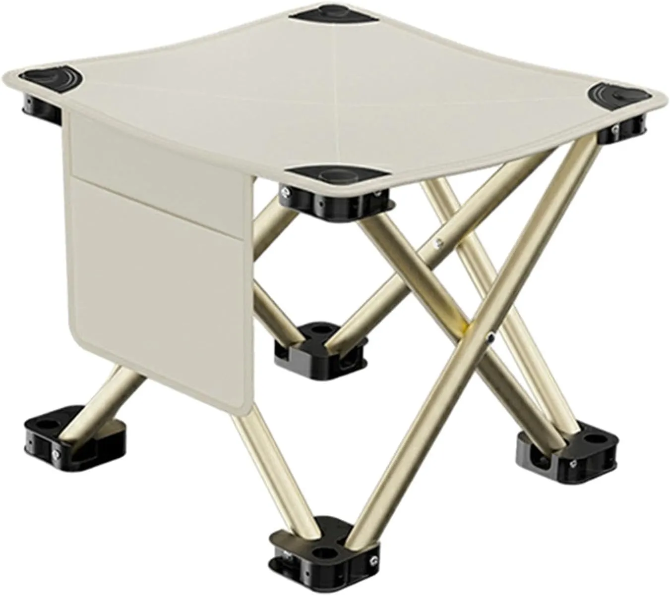 Folding Camping Stool Foot Rest Stool Compact Lightweight with Side Pocket Small Foldable Chair for BBQ Garden Traveling Lawn, White, 28cmx28cmx23cm