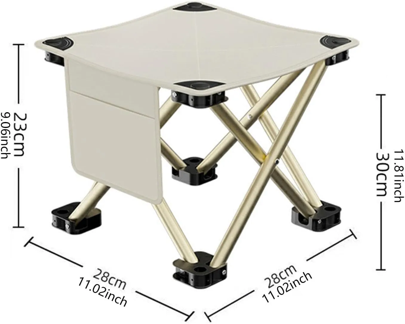 Folding Camping Stool Foot Rest Stool Compact Lightweight with Side Pocket Small Foldable Chair for BBQ Garden Traveling Lawn, White, 28cmx28cmx23cm