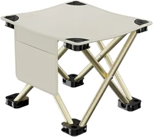 Folding Camping Stool Foot Rest Stool Compact Lightweight with Side Pocket Small Foldable Chair for BBQ Garden Traveling Lawn, White, 28cmx28cmx23cm