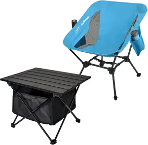 Folding Camping Table and Chair Set, Adjustable Backpacking Chair with Side Pockets, Ultralight Compact Side Table and Beach Chair for Outdoor Dining Cooking, Picnic, Travel, Hiking, Fishing