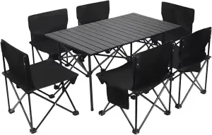 Folding Camping Table and Chairs Set - Steel Frame, Collapsible, Portable with Carry Bag Ideal for Picnics, Campsite, Fishing, Beach, Garden Furniture,Black