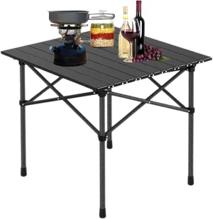Folding Camping Table with Aluminum Top, Lightweight Portable Table for Picnic, BBQ, Cooking, and Outdoor Activities, Includes Carry Bag Light Yellow 50×53×50cm/19.7×20.9×19.7in