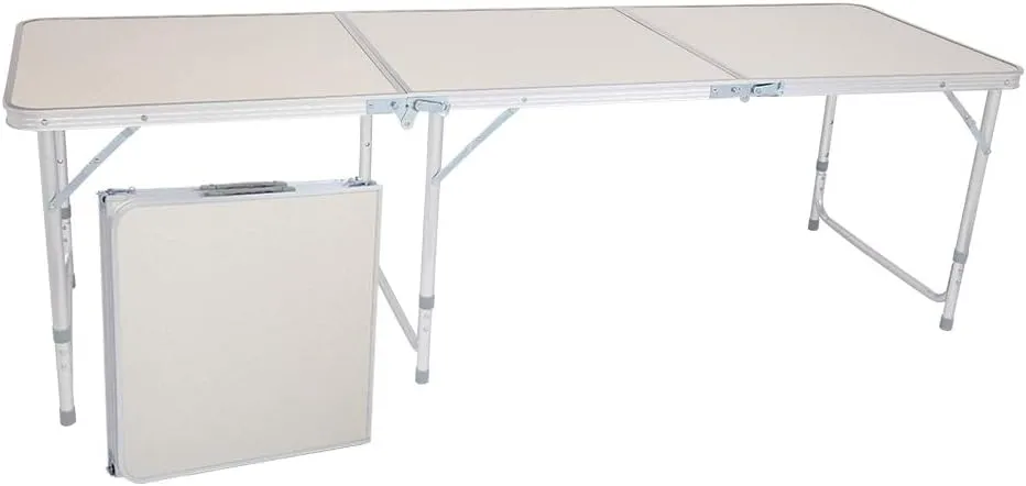Folding Camping Table,4FT Aluminum Folding Picnic Table with 3 Adjustable Height,Heavy Duty 3 Fold Utility Table,Indoor Outdoor Portable Lightweight Beach Accessories with Carrying Handle (White)