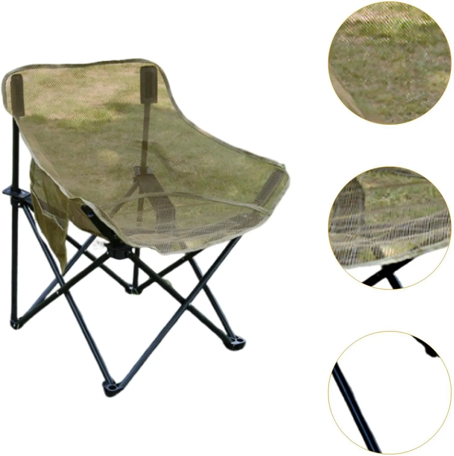 Folding Chair Camping Chair Foldable Heavy Duty Breathable with Carrying Bag for Adults for Yard Fishing Garden Hiking BBQ, Khaki