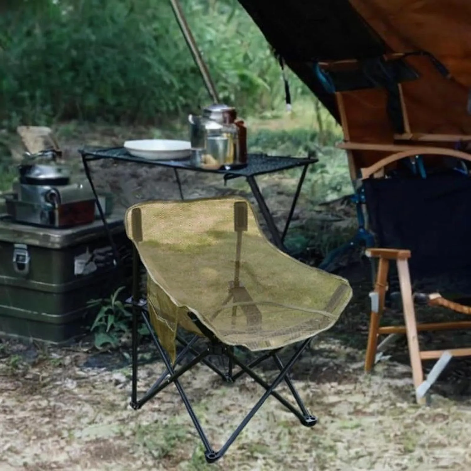 Folding Chair Camping Chair Foldable Heavy Duty Breathable with Carrying Bag for Adults for Yard Fishing Garden Hiking BBQ, Khaki