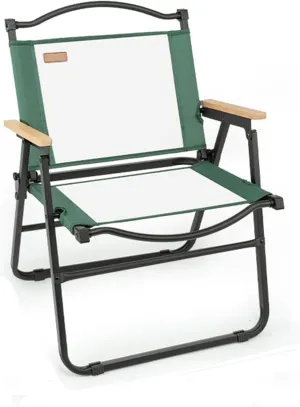 Folding Chair, Camping Chair Portable Mesh Breathable with Wooden Armrests Backrest Chair for Camping Garden Fishing Terrace