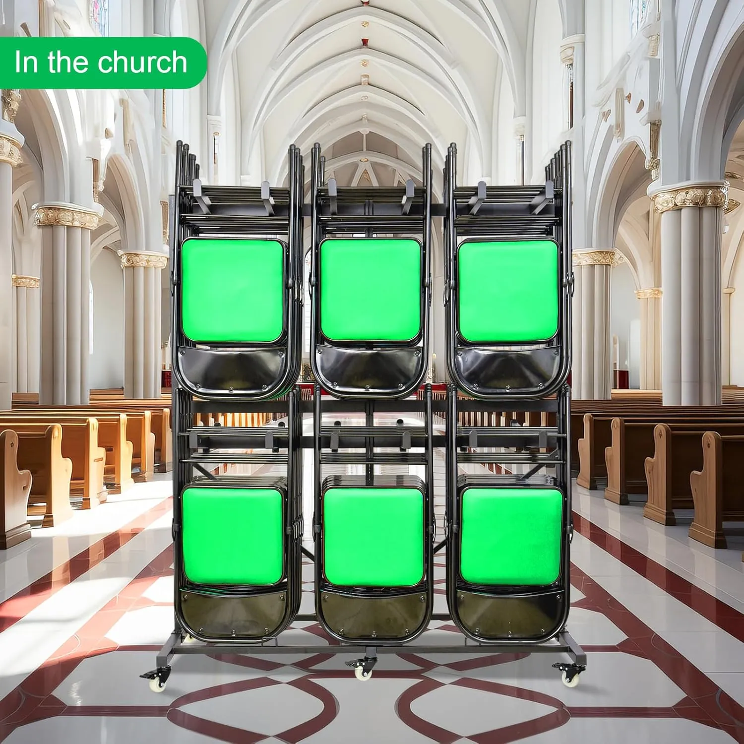 Folding Chair Cart Folding Chair Storage Rack Thickened Two Tier Heavy Duty Folding Table Folding Chair Racks for Storage with Locking Rubber Wheels can Withstand 800LBS Capacity