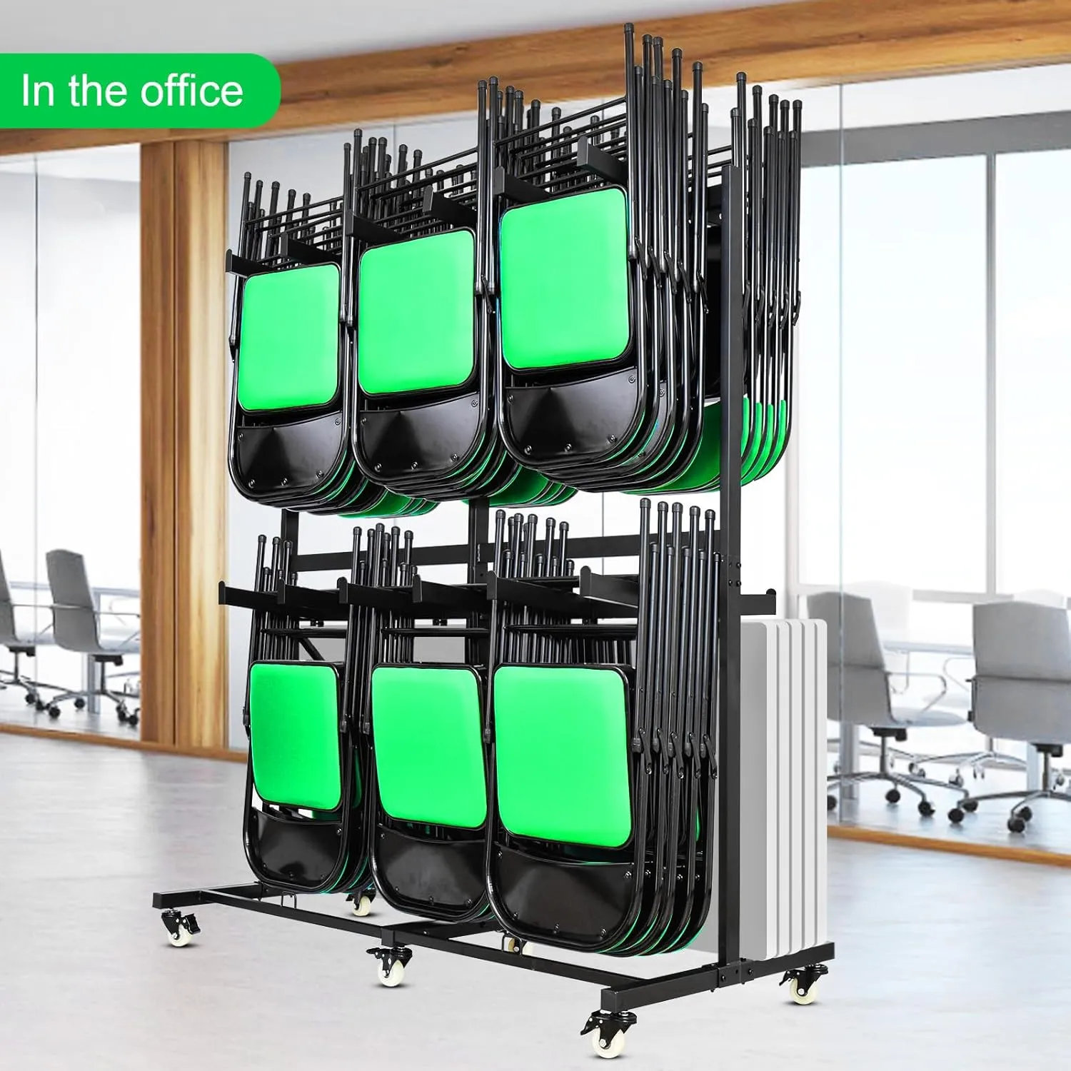 Folding Chair Cart Folding Chair Storage Rack Thickened Two Tier Heavy Duty Folding Table Folding Chair Racks for Storage with Locking Rubber Wheels can Withstand 800LBS Capacity