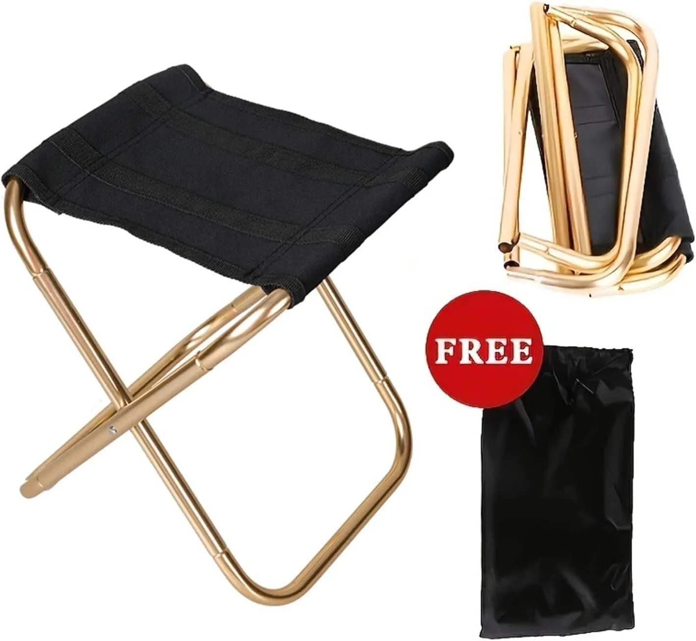Folding Chair Outdoor Camping Chair Golden Aluminum Alloy Folding Chair with Bag Stool Seat Fishing Camping Practical(Golden)