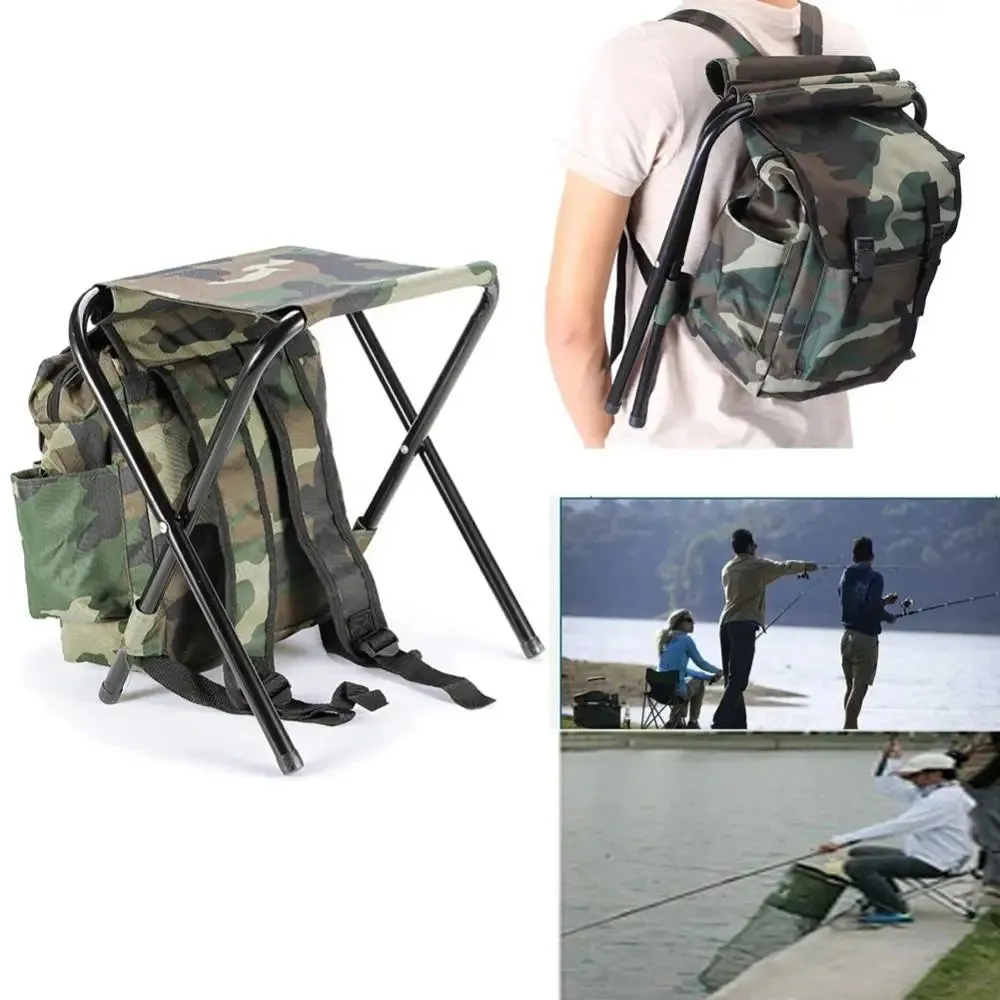 Folding Chair Portable Outdoor Camouflage Backpack Large Capacity Waterproof Practical Camping Fishing Accessories 접이식 의자 배낭