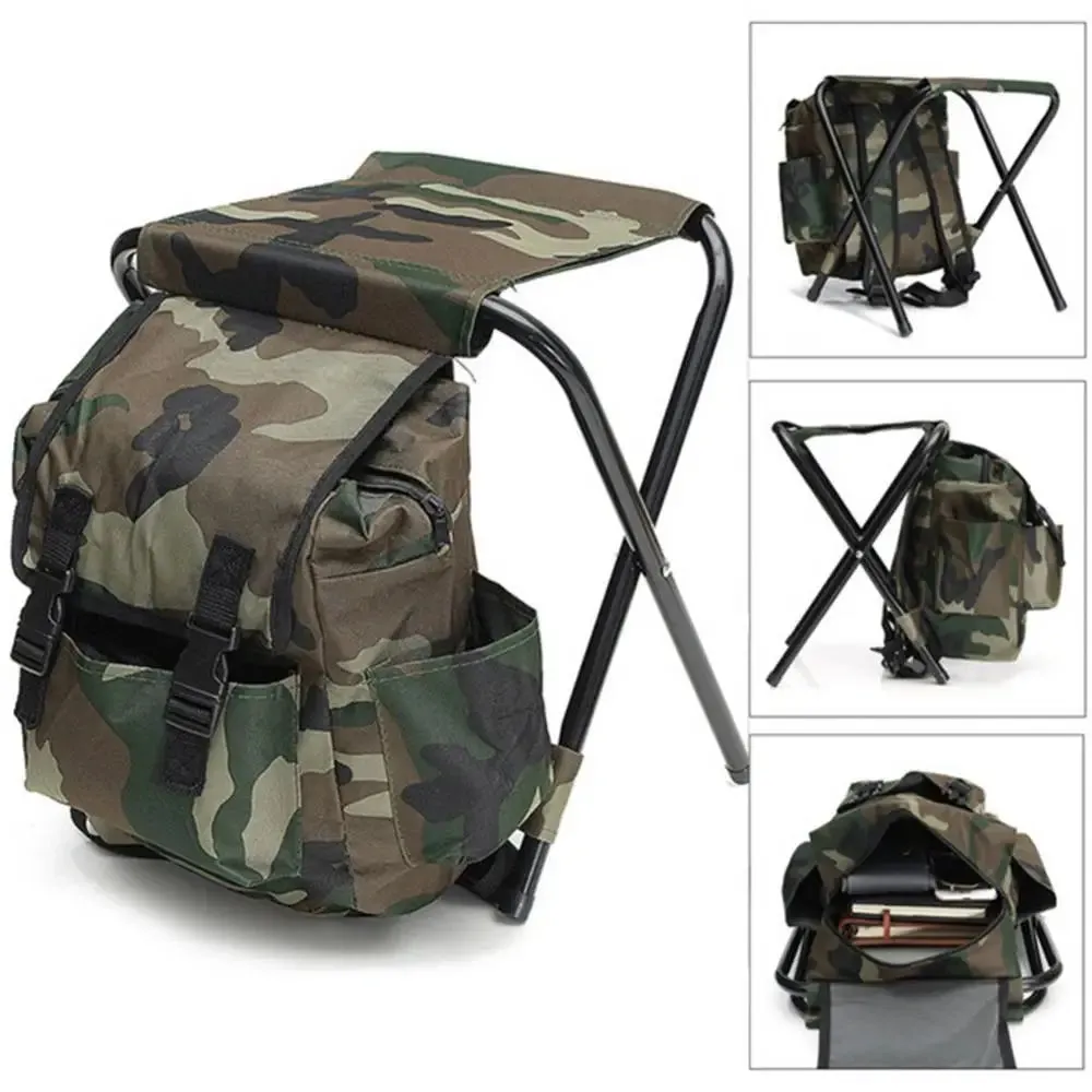 Folding Chair Portable Outdoor Camouflage Backpack Large Capacity Waterproof Practical Camping Fishing Accessories 접이식 의자 배낭