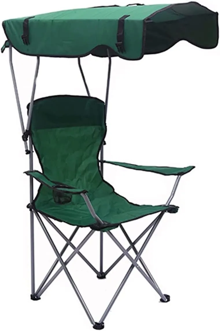 Folding Chairs Camping Chair with Shade Canopy Chair, Folding Recliner, Adjustable Outdoor Beach Lightweight Sunshade Folding Chairs Portable Camping Chair(Green)