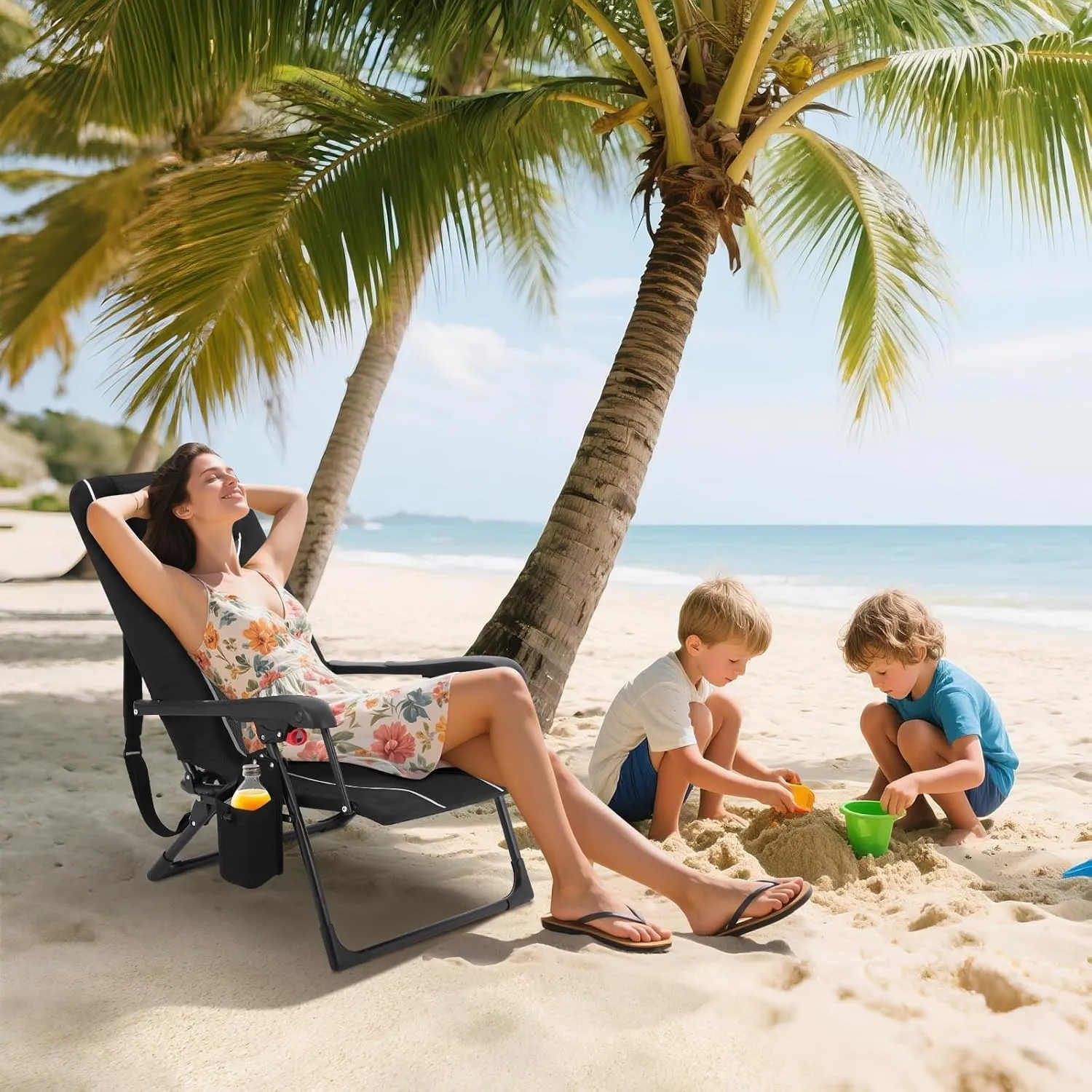Folding Chaise Lounge Chair,Adjustable Backrest, Breathable Fabric & Headrest,Lightweight Recliner with Storage Pockets, Cup Holder, Shoulder Strap&Carry Bag for Outdoor, Beach, Garden 330lbs Capacity