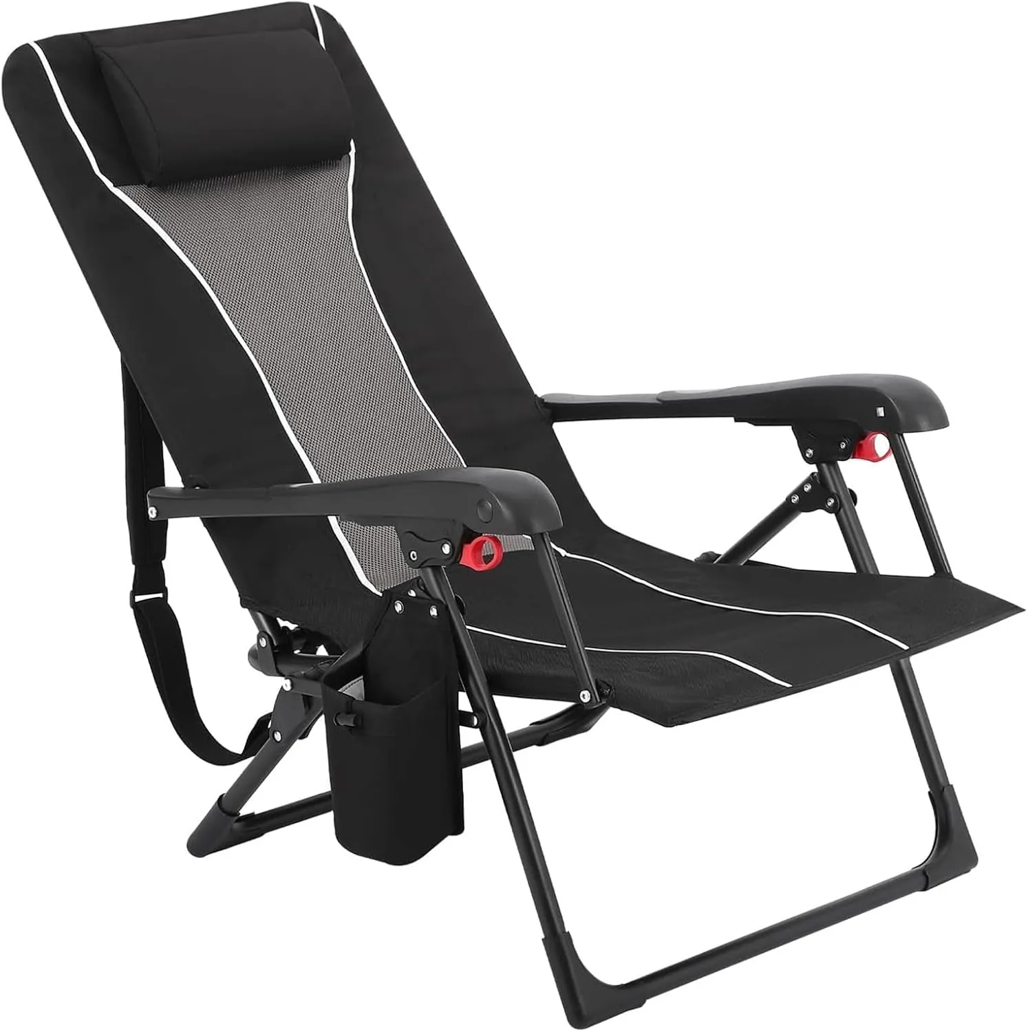 Folding Chaise Lounge Chair,Adjustable Backrest, Breathable Fabric & Headrest,Lightweight Recliner with Storage Pockets, Cup Holder, Shoulder Strap&Carry Bag for Outdoor, Beach, Garden 330lbs Capacity