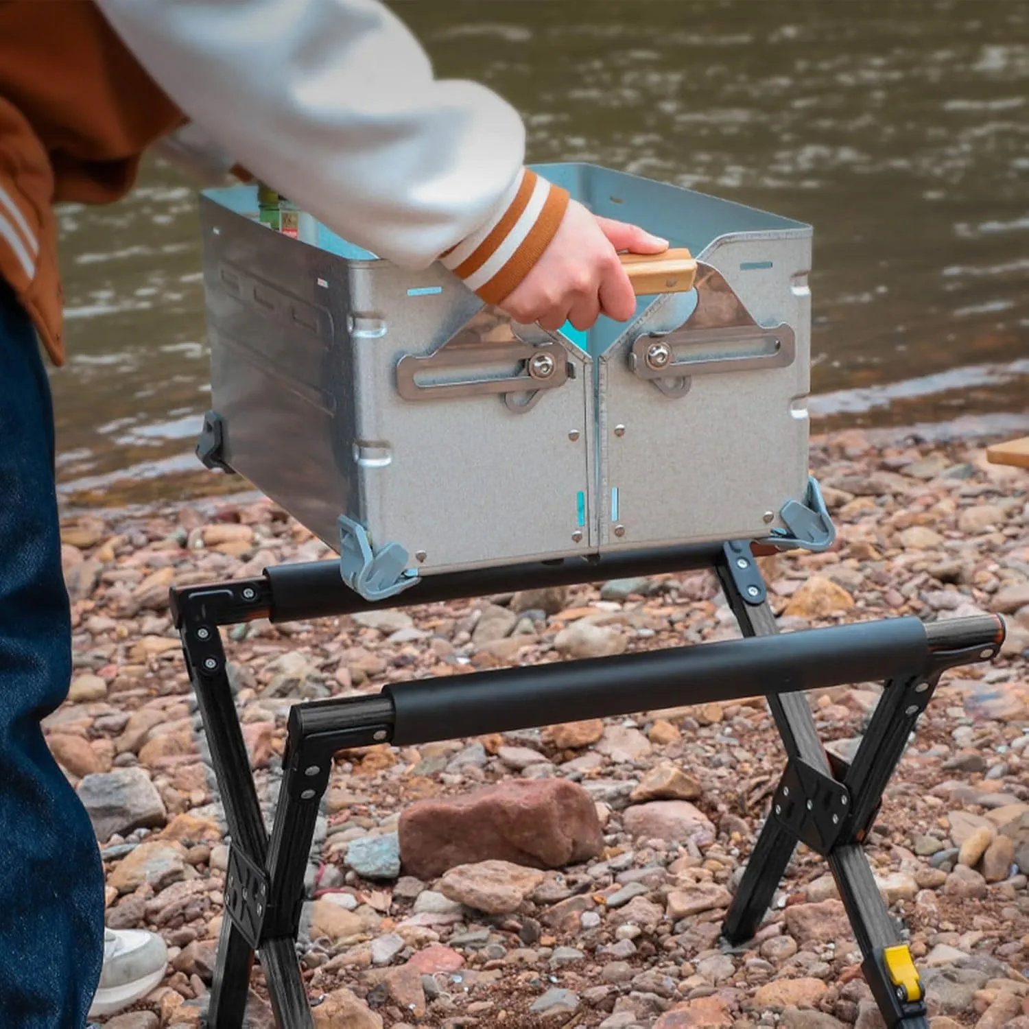 Folding Cooler Stand Frame, Anti Slip Folding Cooler Stand Adjustable Foldable Portable Outdoor Camping Ice Box Stand Holder for Picnic Camping Hiking BBQ