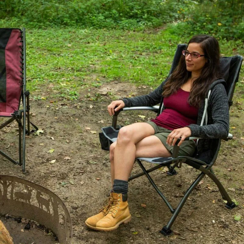 Folding High Back Outdoor Portable Camping Chair w/ Headrest & Cup Holder, Black
