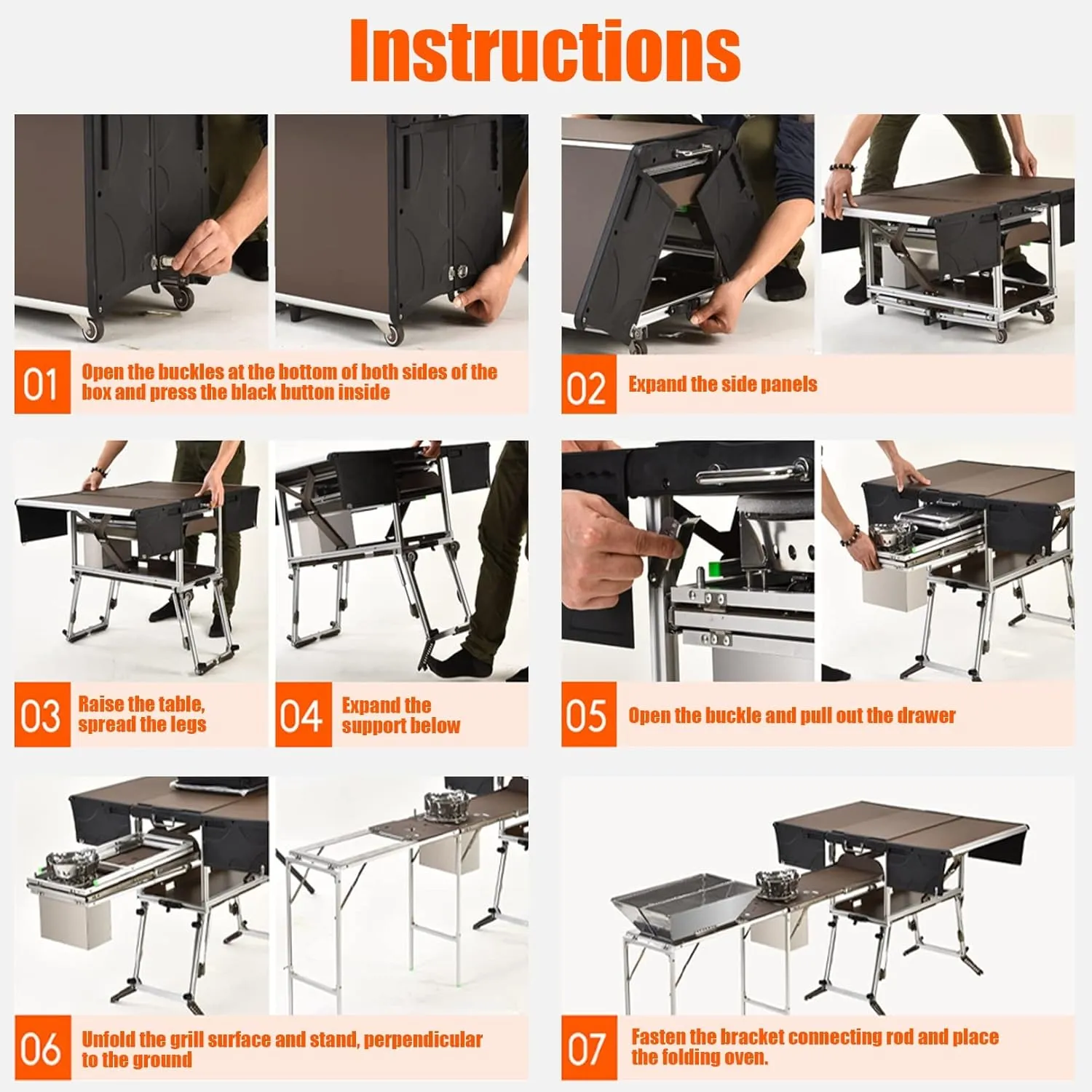 Folding Portable Grill Table with 37'' Main Tabletop, Aluminum Quick Set-up, Outdoor Mobile Kitchen Food Prep Station for Picnic Tailgating RV Backyard (Color : Package 5)